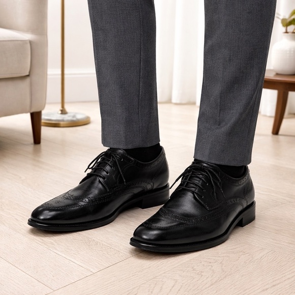 Carlos Santana Black Leather Wingtip Oxford Dress Shoes Mens 11 - Picture 2 of 6